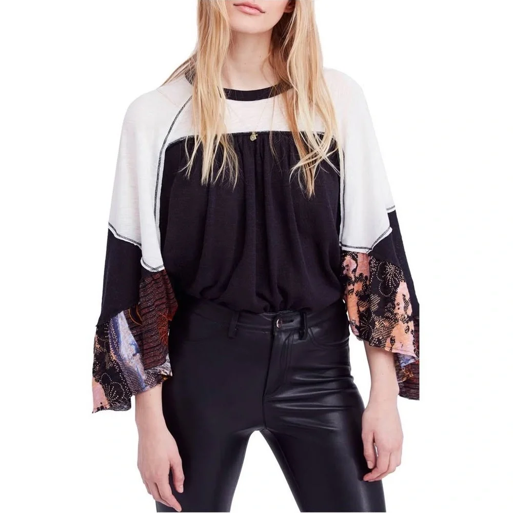 Free People NWT Friday Fever Top OB799522 Top Relaxed Black Size S
